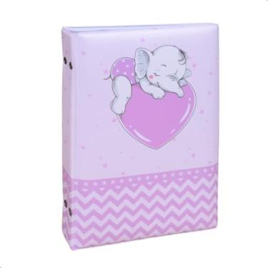 Imagem de Álbum Fotográfico 15x21 para 100 Fotos ELEFANTINHO ROSA Bebê Infantil Coroa Elefante
