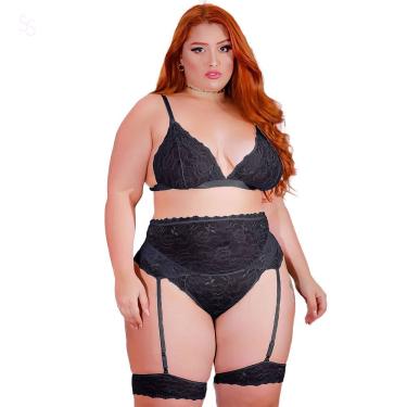 Imagem de Conjunto Plus Size Noivinha Rendado Confortável e Cinta Liga
