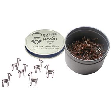 Imagem de Butler in the Home 100 clipes de papel em forma de girafa ótimos para colecionadores de clipe de papel ou presente de escritório – vem em lata redonda com tampa e caixa de presente, Marrom