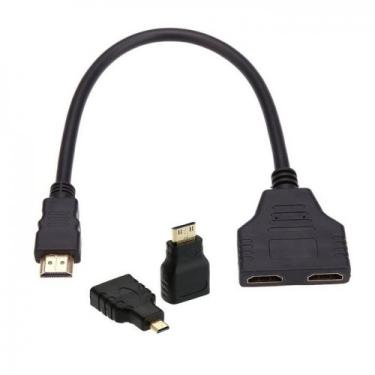 Imagem de Cabo adaptador de extensão de interruptor divisor Y fêmea HDMI para HDMI duplo com adaptador micro e mini HDMI