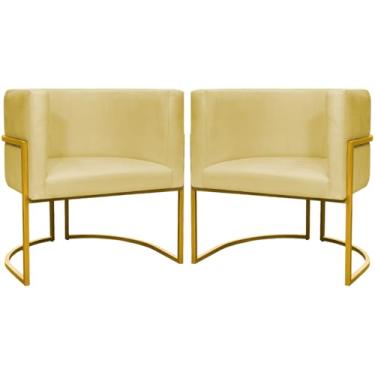 Imagem de Kit 2 Poltronas Decorativa Para Sala Cadeira Recepção Luna Suede Amarelo Base Dourada
