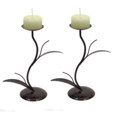 Imagem de 2 Castiçal Folha Fina M 21Cm Vela Decoração Candelabro Porta