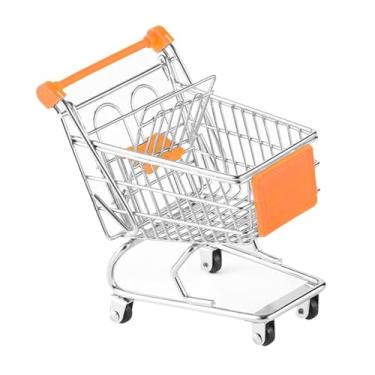 Imagem de IEUDNS Mini carrinho de compras, carrinho de brinquedo para crianças, carrinho de mão de metal para supermercado, brinquedo de armazenamento de supermercado, Laranja