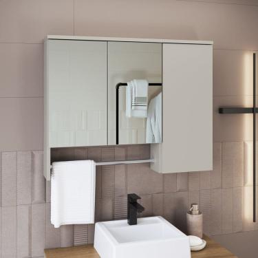 Imagem de Armário Espelheira para Banheiro Olívia com 3 Portas e Toalheiro Mel/Arenas