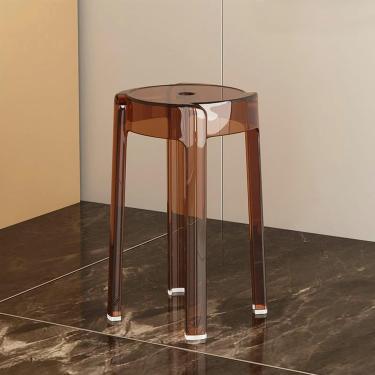 Imagem de Banco de bar de acrílico transparente, banco de bar empilhável com altura de balcão, cadeira de bar transparente moderna, banco de pátio de cozinha sem encosto para sala de jantar, sala de e