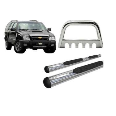 Imagem de Kit Quebra Mato C/Proteção Carter Estribo Chapa Cromado Blazer - HOZZ