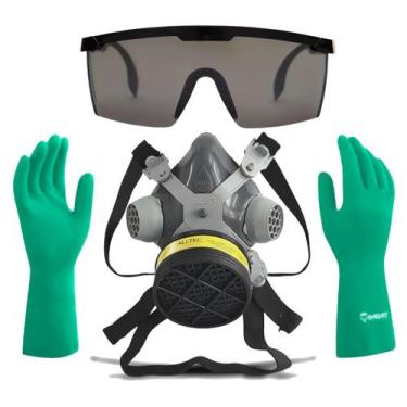 Imagem de Kit Máscara Respirador Óculos de Segurança RJ Luva Látex EPI - Alltec