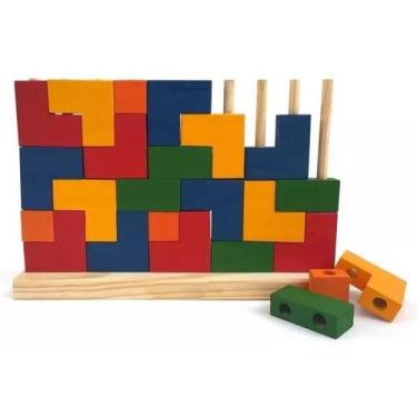 Imagem de Blocos De Encaixe Vertical Em Madeira Tipo Tetris - Fundamental Brinqu