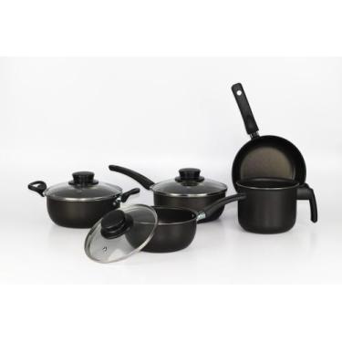 Imagem de Conjunto De Panelas 8 Peças Elegan Com Tampa De Vidro Preto - Dona Che