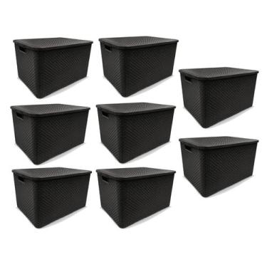Imagem de Kit 8 Caixas Organizadoras Rattan PRETA 20 Litros Arqplast
