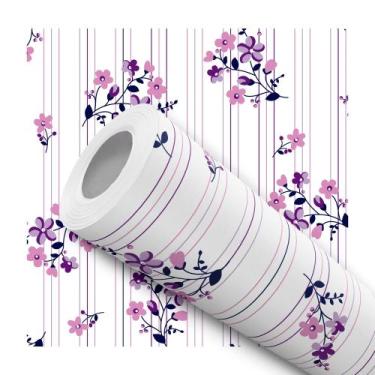 Imagem de Papel De Parede Vinílico Floral Lilás Com Listras Sala Quarto 2m - DEL