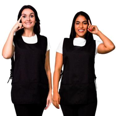 Imagem de Avental Bata Com 2 Bolsos Frente e Costa Oxford LojaLoja Liso Preto