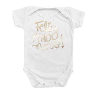 Imagem de Body Roupa Bebê Presente Feliz Ano Novo Preto Dourado Prata Cor:Prata;Tamanho:GG