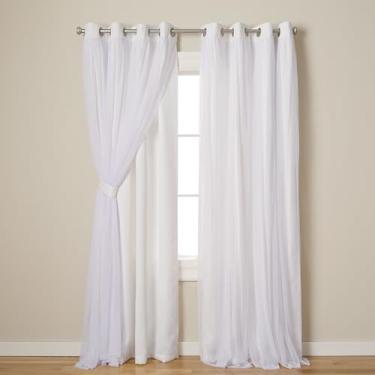 Imagem de TOWN & COUNTRY LUXE Cortinas internas de camada dupla Talia, blecaute transparente e escurecimento do ambiente, top com ilhós, conjunto com 2 unidades, 132 cm x 274 cm, branco inverno