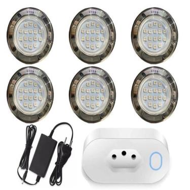 Imagem de Kit 6 Hiper Led 9w Inox 316 Rgb + Fonte + Tomada Wifi - Brustec
