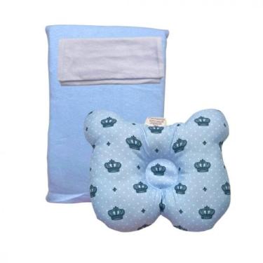 Imagem de Kit Travesseiro Anatomico Antisufocante Fronha Infantil - Azul Estampa