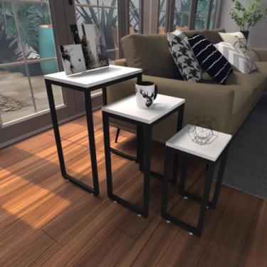 Imagem de Kit com 3 Mesa lateral branca aparador de sofa sala mesa lateral cama 