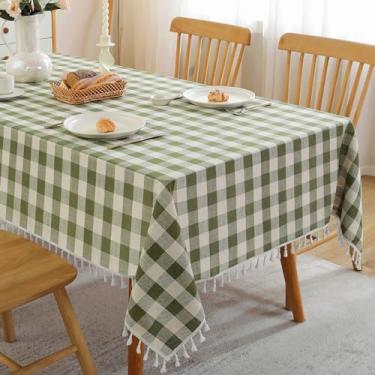 Imagem de JIALE Toalha de mesa quadriculada verde quadrada de tecido de linho de algodão com borla, lavável, sem rugas, búfalo, xadrez, capa de mesa para primavera, piquenique, cozinha, jantar, verde e branco,