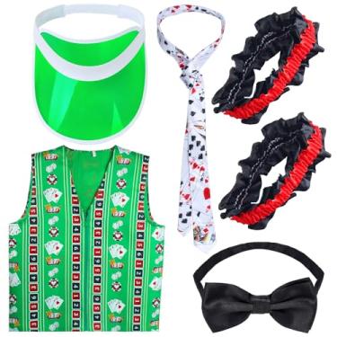 Imagem de Yewong Casino Dealer Vest Set Dealer Visors Hat Bowtie Playing Card Tie Armband for Las Vegas Birthday Game Night Party Favors Supplies