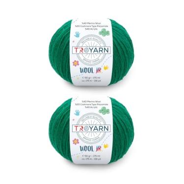 Imagem de Troyarn Lã Jr (pacote com 2 novelos) 40% lã de merino% 20 caxemira% 40 fios acrílicos peso #1 fio macio de tricô e crochê para crochê e tricô (2 x 1,2, 154 g) / (2 x 191 jardas) (11114 - verde escuro)