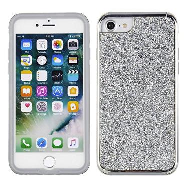 Imagem de Cube Capa de celular para Apple iPhone 8/7/6s/6 - Capa traseira cravejada de cristal de pedra prata com amortecedor cromado prateado na película de TPU cinza