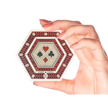 Imagem de House of Cribbage - 2 Track 60 Points - Hexagonal Shape Pocket Size Wooden Travel Cribbage Board - Size 4 Inch (Maple Wood/Bloodwood)
