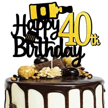 Imagem de Whisky Happy 40th Birthday Cake Topper - Whisky 40th Birthday Black Glitter Cake Topper - Vintage 1983 Happy 40th Birthday Party Cake Decoration For Men