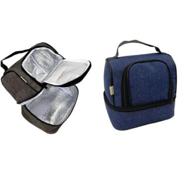 Imagem de Bolsa Térmica Lancheira Trabalho Passeio Viagem 2 Compartimentos Quent