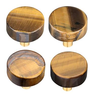 Imagem de moonsix 4 maçanetas de gaveta polidas de pedra de cristal circular para puxador de cozinha, armário, porta, cômoda, guarda-roupa, armário, pedra olho de tigre