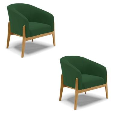 Imagem de Cadeira Sala De Jantar Base De Madeira Kit 2 Stella Veludo D03 - D`rossi Cor Verde