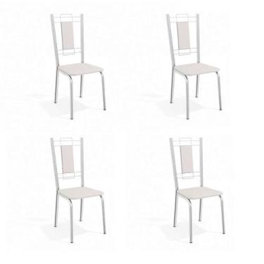 Imagem de Conjunto com 4 Cadeiras de Cozinha Florença Cromado e Branco - Crome