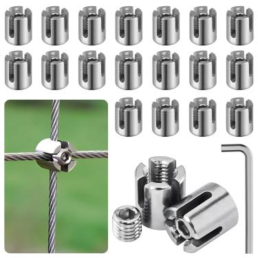 Imagem de Acemaker Braçadeiras de Cabo Cruzado de 20 Unidades, Clipes de Cabo Resistentes de Aço Inoxidável T316 para Encaixe de Cabo de Aço de 1/8 ", Treliça de Arame para Plantas Trepadeiras Ao Ar Livre, Sist