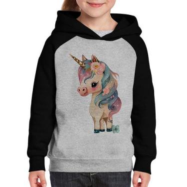 Imagem de Moletom Infantil Unicórnio e Flores - Foca na Moda, Cinza, Preto, 12