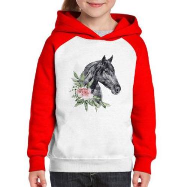 Imagem de Moletom Infantil Cavalo e Flores - Foca na Moda, Branco, Vermelho, 12