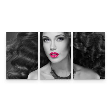 Imagem de Quadro Decorativo Mulher Beleza Batom Pink Mosaico -  Wall Frame