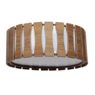 Imagem de Plafon Em Madeira Freijó Ripada Redondo 50x50 cm 5 luzes E27 - Casa Il
