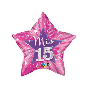 Imagem de Balão de Festa Microfoil 20" 51cm - Estrela Solto Mis 15 Rosa - 1 unid