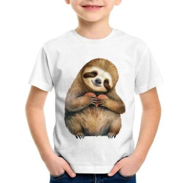 Imagem de Camiseta Infantil Bicho Preguiça Coração - Foca na Moda, Branco, 10