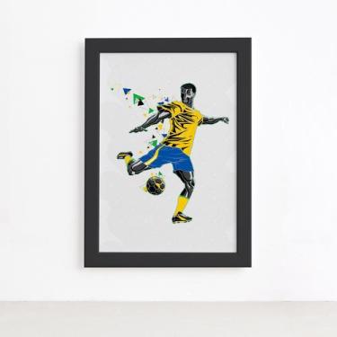 Imagem de Quadro Jogador de Futebol Chute a Gol 33x43 Moldura Preta - Quartinhos