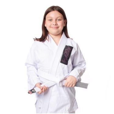 Imagem de Kimono Jiu Jitsu Infantil Sarja Branco feminino - kimono inv, M4
