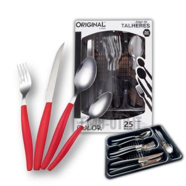 Imagem de Jogo Talheres 25 Pcs Inox Color C/ Divisória Organizadora Garfo Faca C