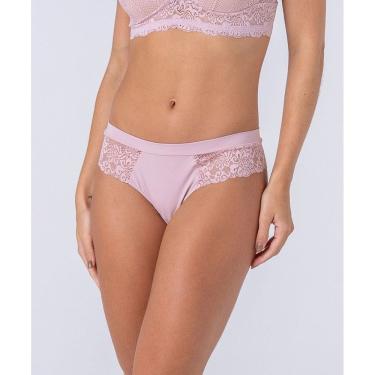 Imagem de Calcinha fio dental de renda e microfibra, com cós duplo e detalhe no bumbum