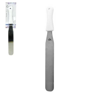 Imagem de Espatula de cozinha / confeiteiro de inox cabo plastico branco superio