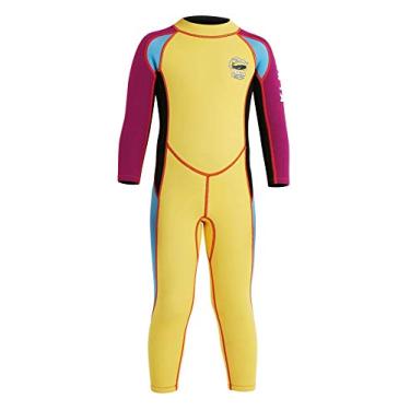 Imagem de Pele de mergulho de neoprene de 2,5 mm para meninos, proteção UV, peça única, roupa de banho de secagem rápida para mergulho, natação 4-5T, amarelo