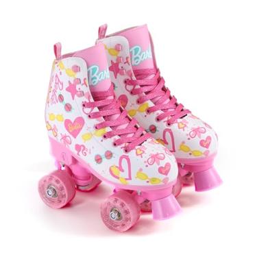 Imagem de BARBIE Patins para meninas - Tamanhos ajustáveis 12-2, rodas com glitter, rolamentos ABEC 5 - Material de PVC durável, forro de espuma para sapatos - Perfeito para diversão ativa e aventuras