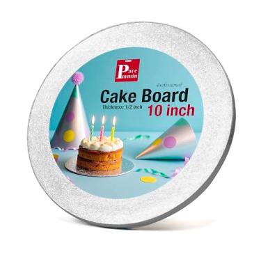 Imagem de Paremmin Tábuas de bolo de 25,4 cm, tambores de bolo prateados redondos de 1,27 cm, 1 peça, com bordas totalmente embaladas, bandeja de bolo de papelão à prova d'água e à prova de óleo para bolos,