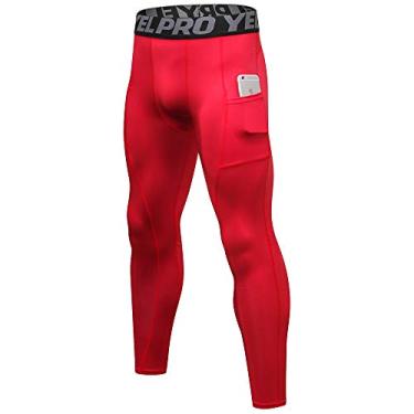 Imagem de Calça masculina de compressão, leggings atléticas, para treino, secagem rápida, camada de base para esportes de basquete, Comprimento total vermelho, GG