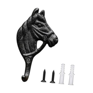 Imagem de WeiLaiKeQi Cabide de parede simples Ganchos para toalhas Cabeça de cavalo Fácil instalação Montado na parede Economizando espaço Salas de arreios Cabide para, Preto