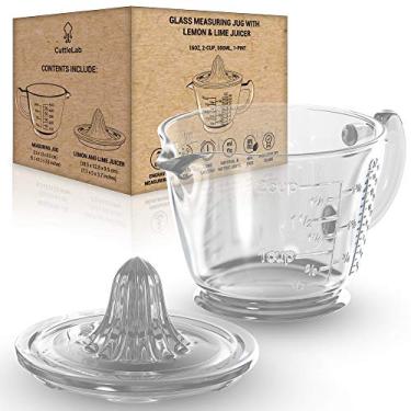 Imagem de CuttleLab Espremedor de vidro para 2 xícaras (transparente) - Espremedor manual de limão e limão, alargador cítrico