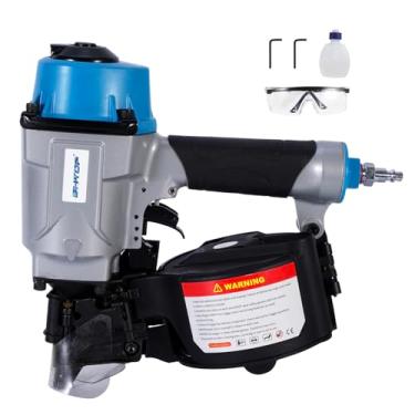 Imagem de BHTOP CN55N Pistola de pregos pneumática, pregador de bobina profissional de 15 graus, pistola de pregos de palete de bobina de 2,5 a 2 1/10.2 cm, pregador de paletes de capacidade de carga de 350
